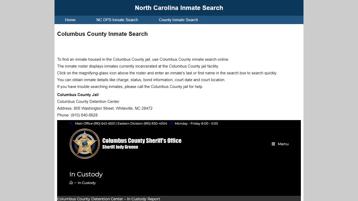 Columbus County Inmate Search