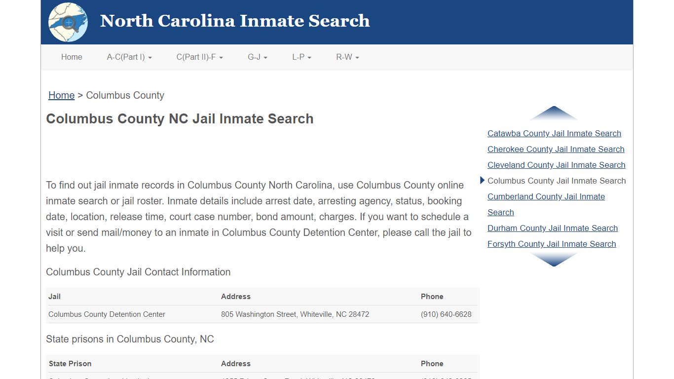 Columbus County NC Jail Inmate Search