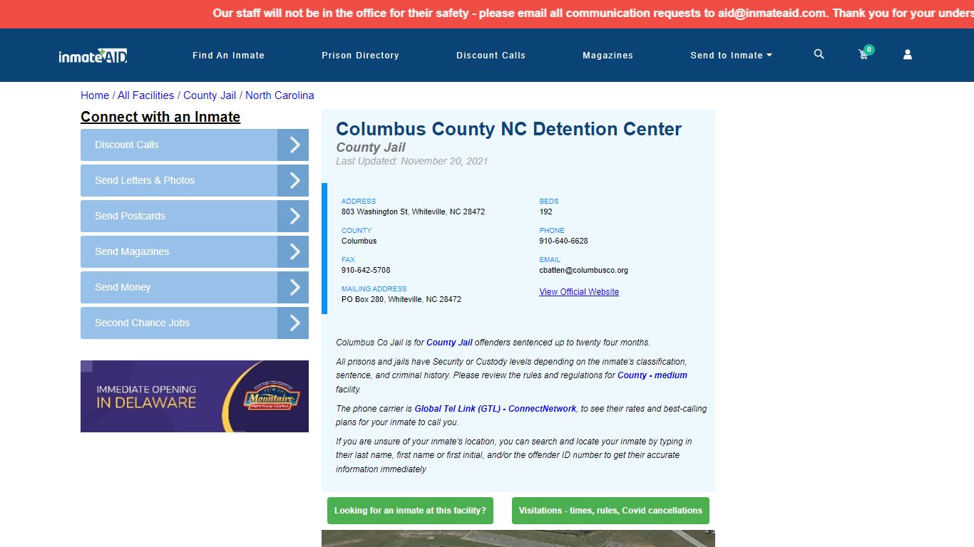 Columbus County NC Detention Center - Inmate Locator ...